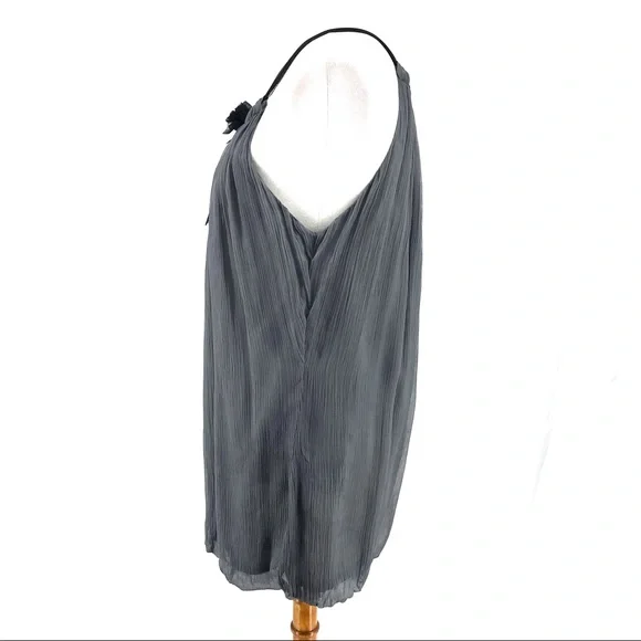 Robbi & Nikki Gray Chiffon Beaded Ruched Neck Tunic Blouse - Picture 4 of 8